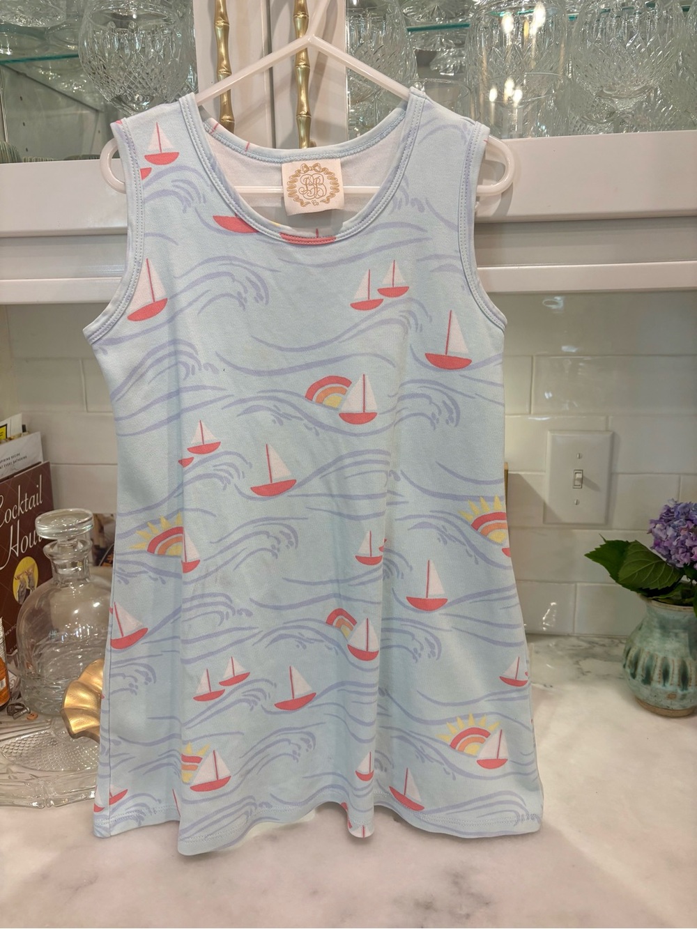 The Beaufort Bonnet Company Light Blue Sailboat Sleeveless Polly Play Dress